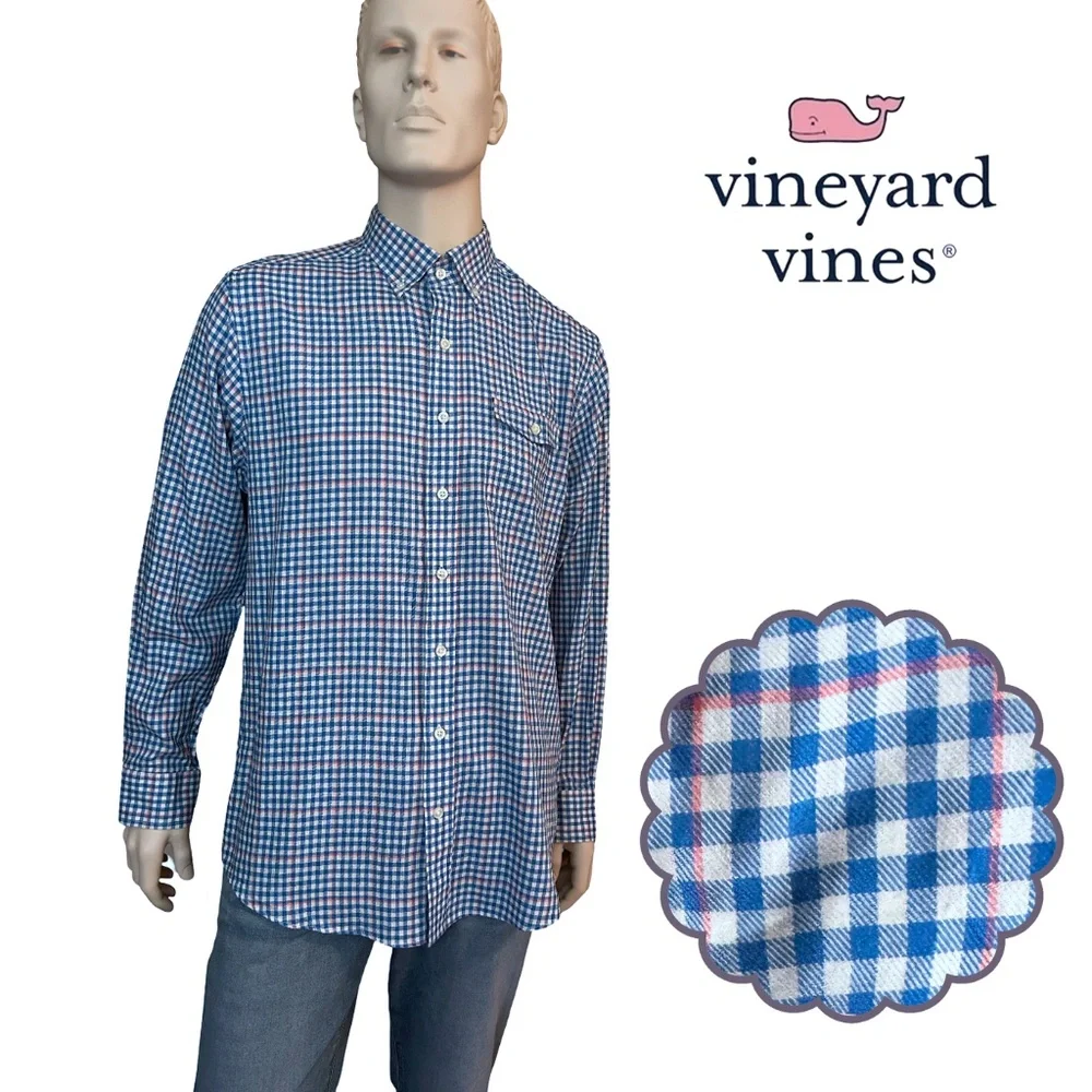 Vineyard Vines Shirt Shep & Ian Window Pane Button Down Collar Crosby Slim Fit - Picture 14 of 16